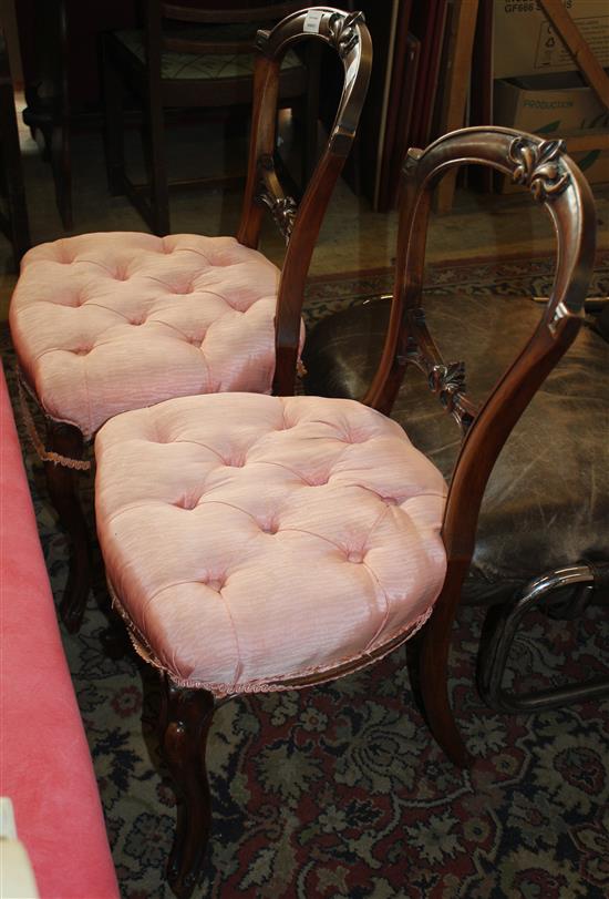 Pair of Victorian chairs with pink buttoned seats